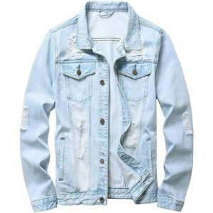 Mens Denim Jacket Ripped Slim Jean Jacket Coat for Men